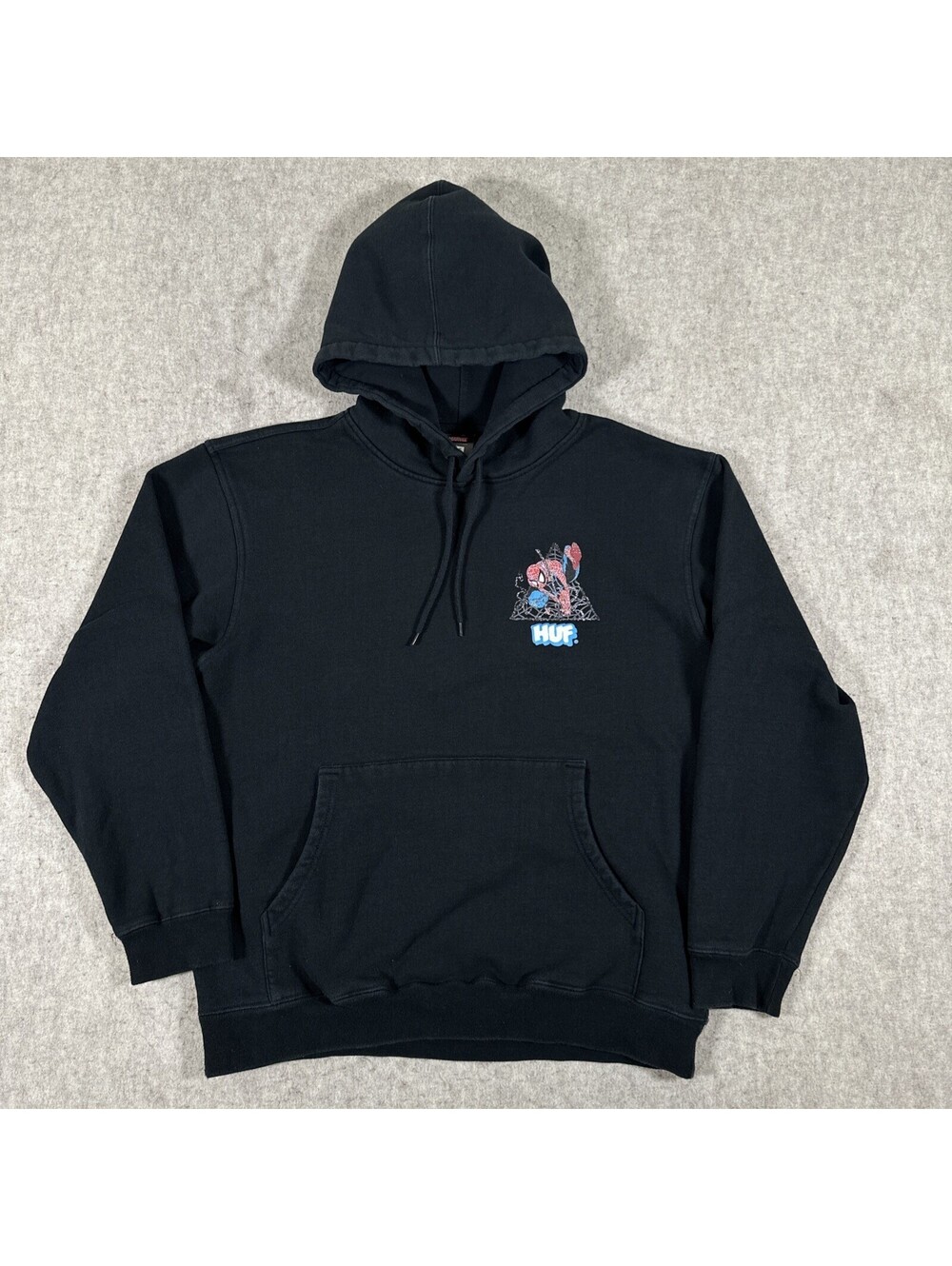 Marvel x HUF Spider-Man Hoodie Medium? Black Graphic Pullover Sweatshirt